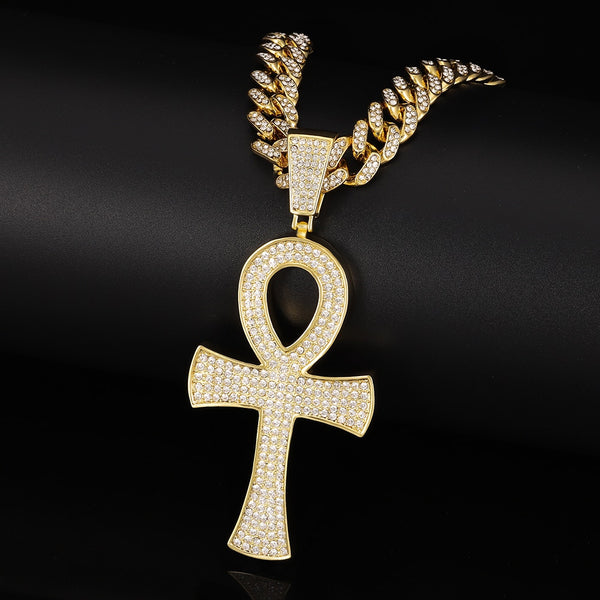 Solid Back Ankh Cross Necklace Mens Women Hip Hop Pendant Necklaces