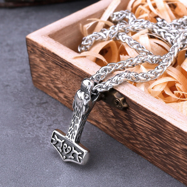 Collar con martillo de Thor y dragón vikingo nórdico para hombre