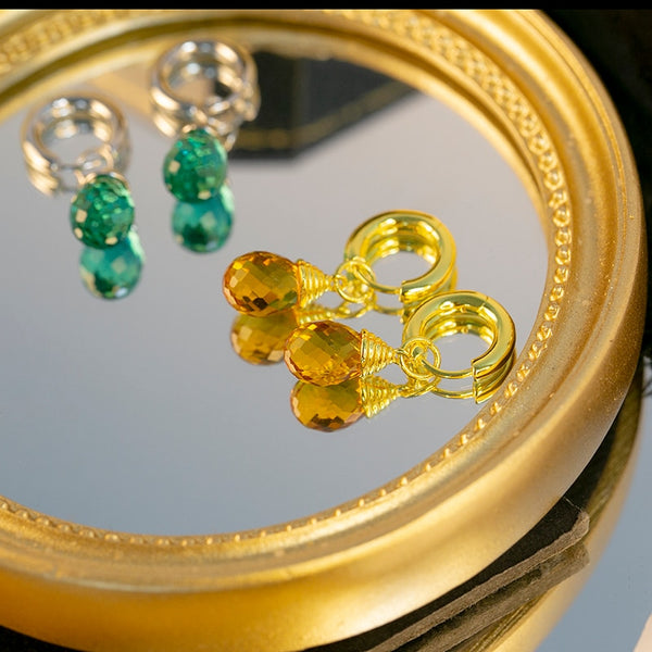 925 sterling silver new fashion yellow/green crystal water drop earrings for women
