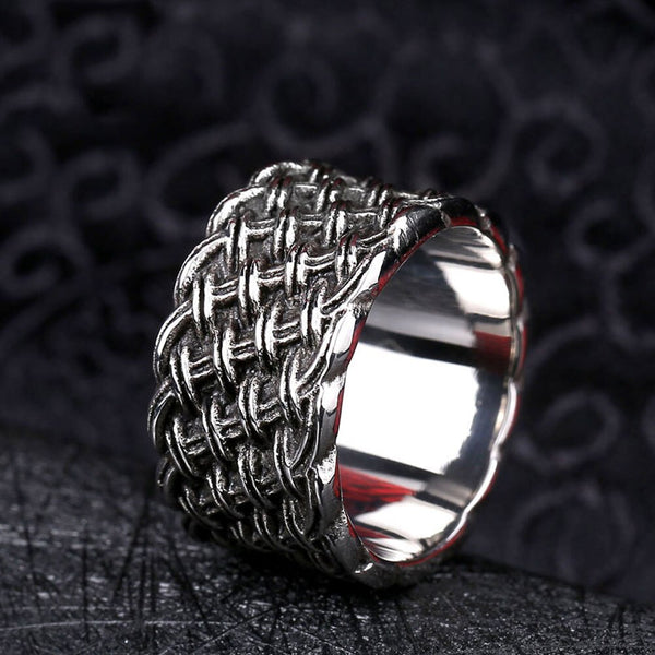 Anillo trenzado vintage de acero inoxidable de 8 mm para hombre y mujer.