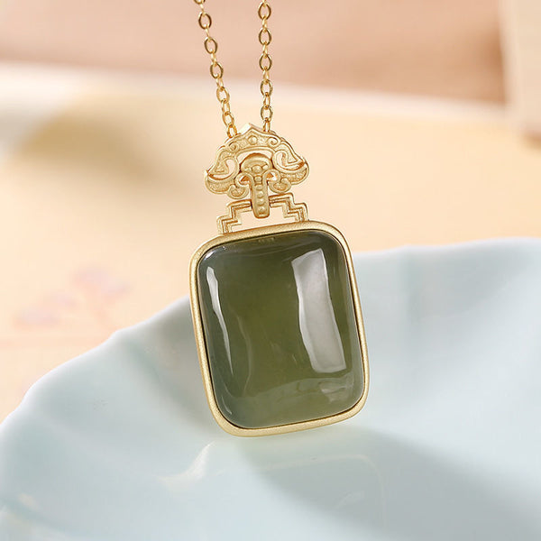 Nuevo collar con colgante cuadrado de calcedonia verde hetiana natural con incrustaciones