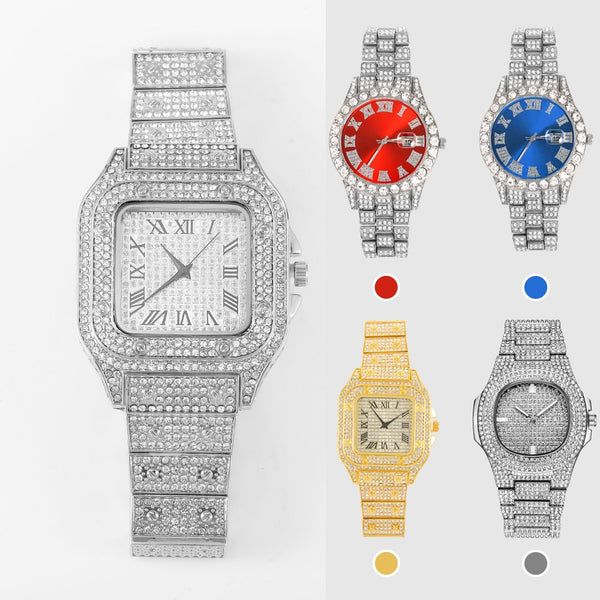 Men Diamond Watch Quartz Gold Hip Hop Luxury Brand Wristband Watches