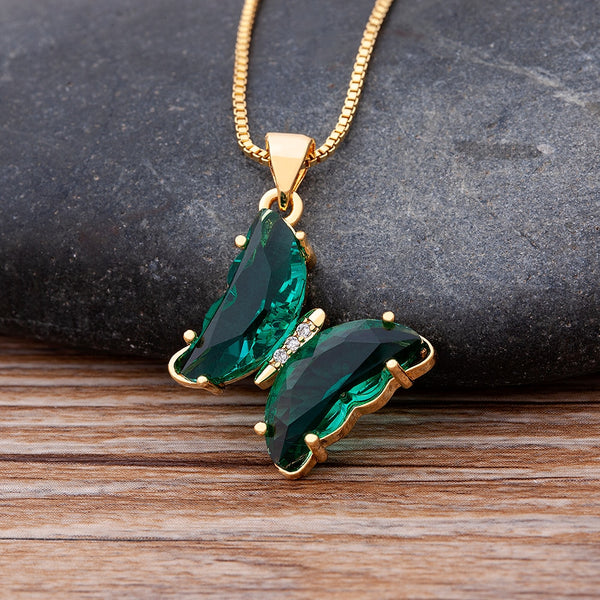 Fashion Design Gorgeous Butterfly Necklace Sweet 12 Colors Transparent Crystal for Women