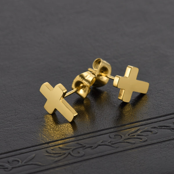 Pendientes de cruz dorada para mujer y hombre