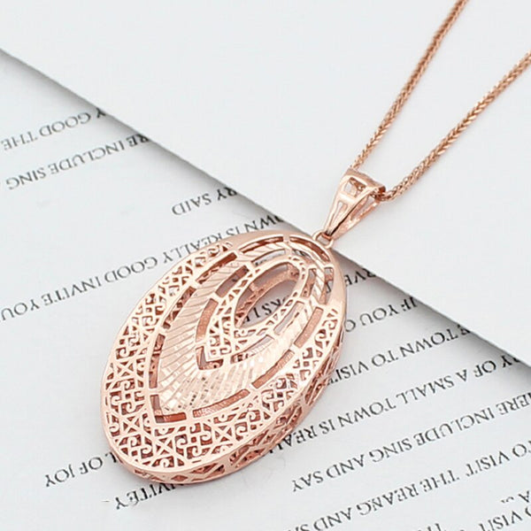 Collar con dije colgante ovalado doble hueco de oro rosa de 14 quilates y chapado en oro púrpura 585