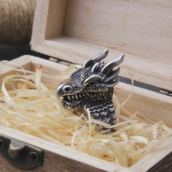 Anillos de acero inoxidable con diseño de dragón vikingo Vegvisir para hombre