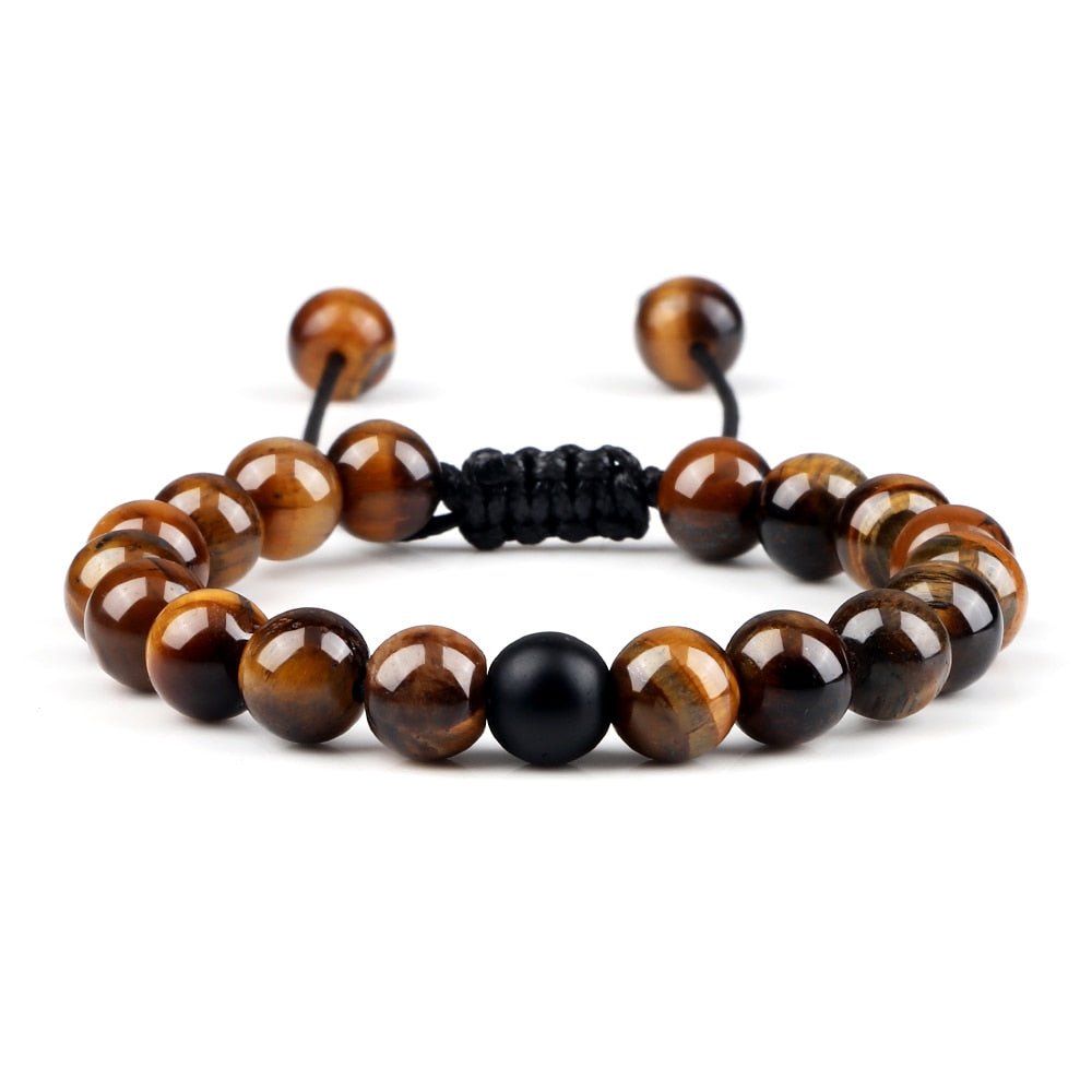 Men Bracelet Tiger Eye Stone Braided Bracelet Black Matte Natural Stone Beads Bracelet