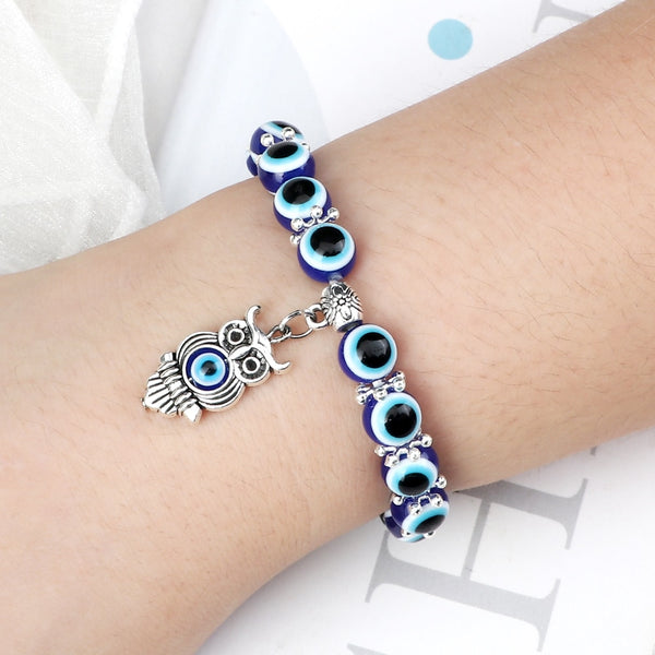 Pulseras clásicas de búho con ojo turco de la suerte para mujeres y hombres.