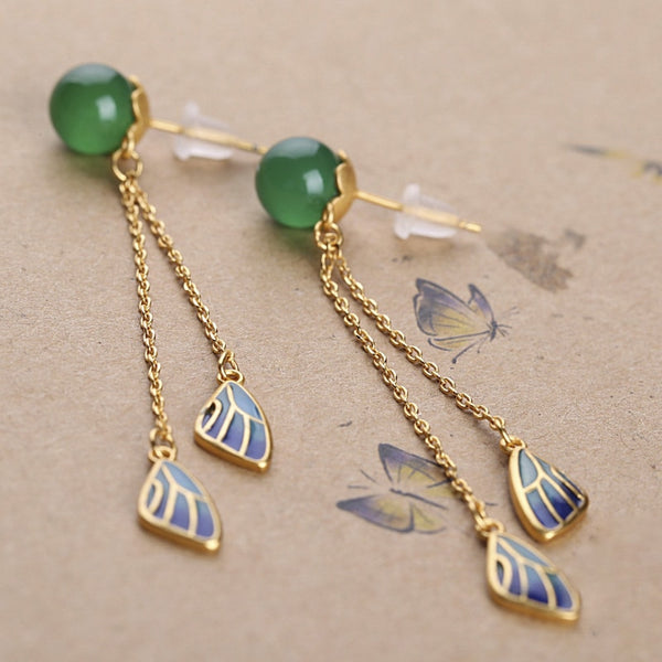 Pendientes redondos de jaspe Hotan natural para mujer