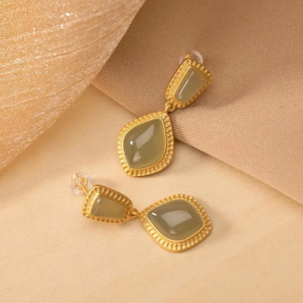 Pendientes geométricos de jaspe Hotan natural de diseño clásico para mujer