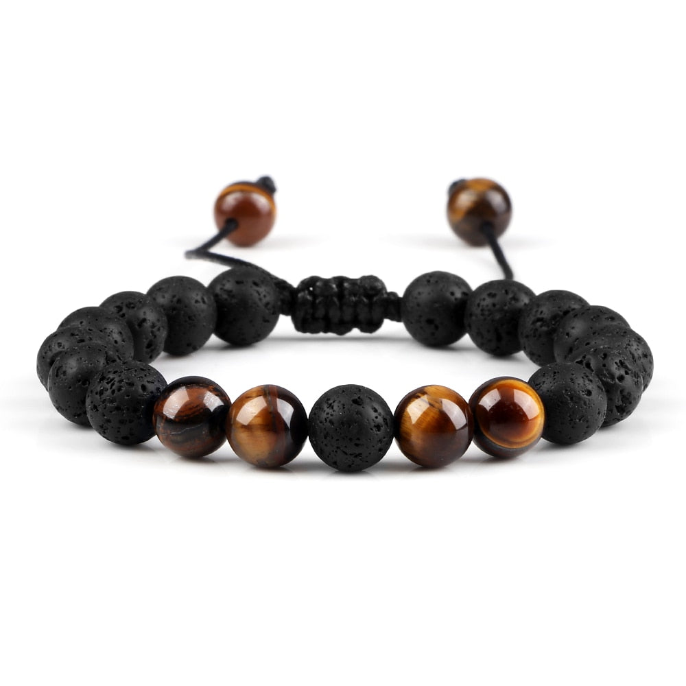 Men Bracelet Tiger Eye Stone Braided Bracelet Black Matte Natural Stone Beads Bracelet