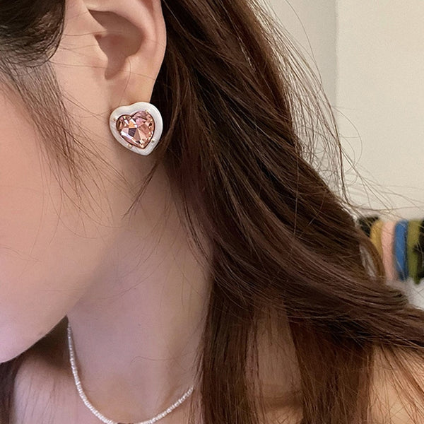 Pendientes de moda con forma de corazón de cristal para mujer