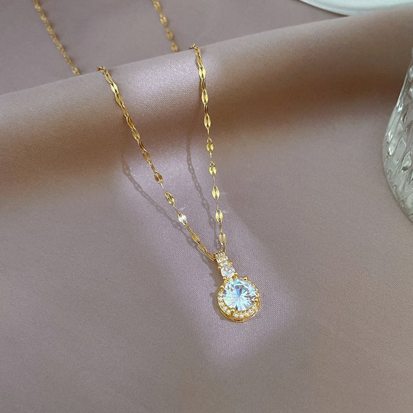 New Shiny Chain Zircon Waterdrop Pendant Necklaces Women