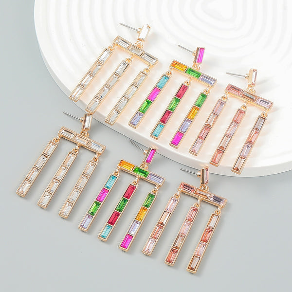 Nuevos pendientes geométricos de metal con diamantes de imitación para fiesta en casa, pendientes sencillos y llamativos para mujer