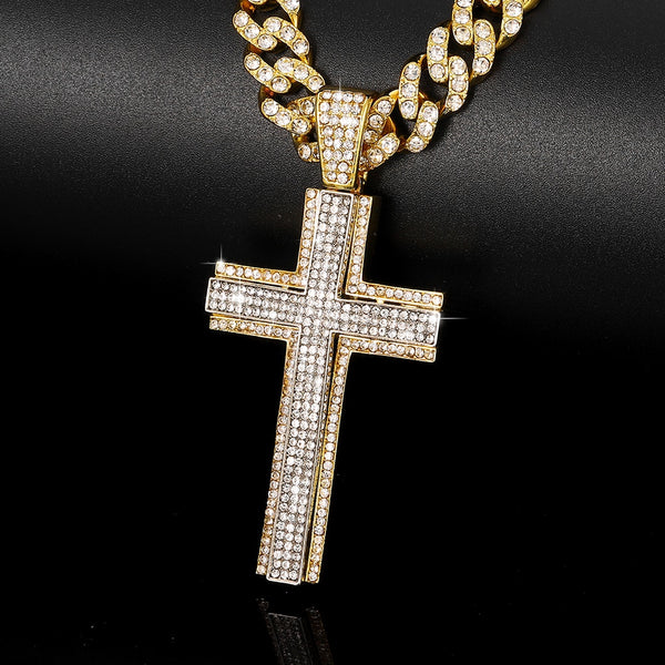 Punk Shiny Crystal Big Cross Pendant Necklace