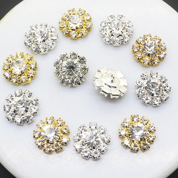 Juego de 10 botones de aleación de diamante redondo de 16 mm con vástago de cristal.