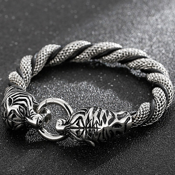 Pulsera gótica con cabeza de tigre y dragón para hombre