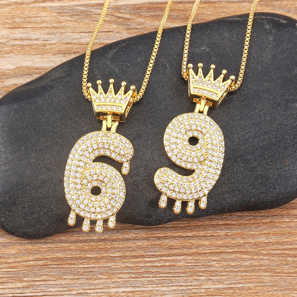 Classic Fashion Crown Digital 0-9 Pendant Necklace