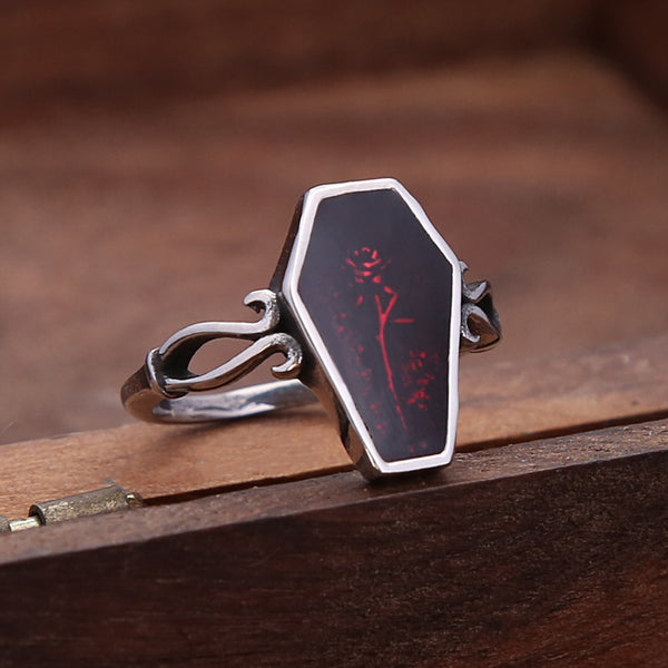 Anillo retro sencillo con diseño de flor de ataúd, estilo creativo y moderno, para hombres y mujeres.