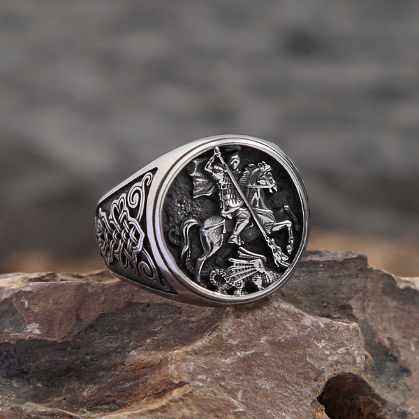 Anillo de caballero punk vintage para hombre y niño, estilo gótico, de acero inoxidable 316L, con nudo celta vikingo.