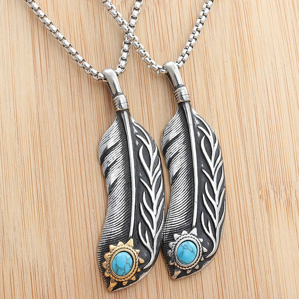 Collar vintage de plumas de Goro de acero inoxidable para hombres y mujeres