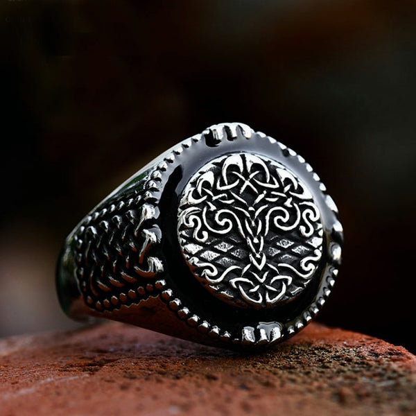 Anillo vikingo de acero inoxidable vintage con diseño de árbol de la vida para hombre.