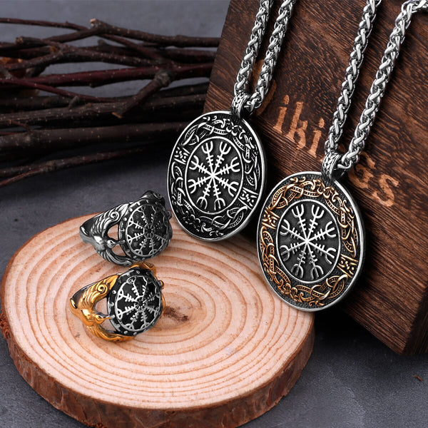 Collar de acero inoxidable con casco de asombro de Ouroboros de mezcla vikinga para hombre