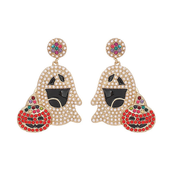 Lindos pendientes de fantasma de Halloween, pendientes de calabaza de perla vintage de alta calidad