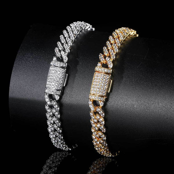Pulsera de cadena cubana de una fila con rombos y púas de hip hop