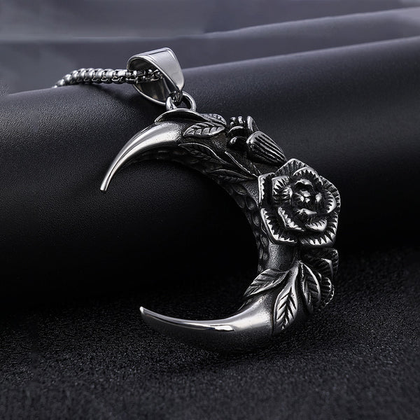 Colgante punk vintage de acero inoxidable 316L con luna y noche y rosa para hombre y mujer