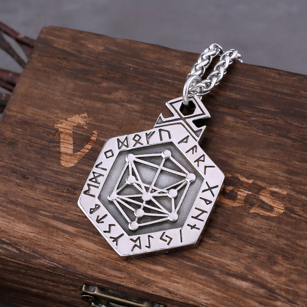 Collar con brújula vikinga Vegvisir para hombre, de acero inoxidable, con colgante de amuleto de runas nórdicas de Odín.