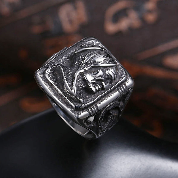 Anillos vintage de acero inoxidable 316L con diseño de avatar indio para hombre