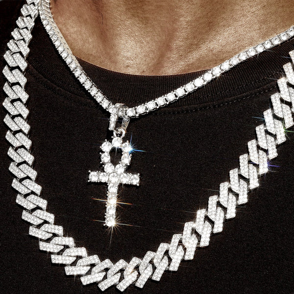 Hip Hop Full Miami Curb Cuban Chain Iced Out Paved Rhinestones Bling Rapper Necklaces