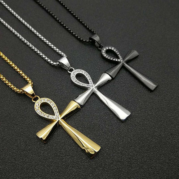 Collar con colgante estilo hip hop vintage con llave egipcia Ankh de titanio y acero inoxidable