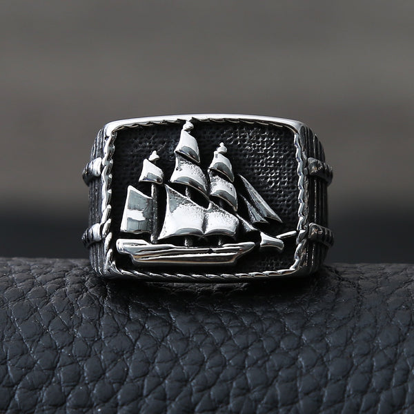 Anillo de velero pirata vikingo vintage para hombre, anillo de motociclista de acero inoxidable, anillo vikingo