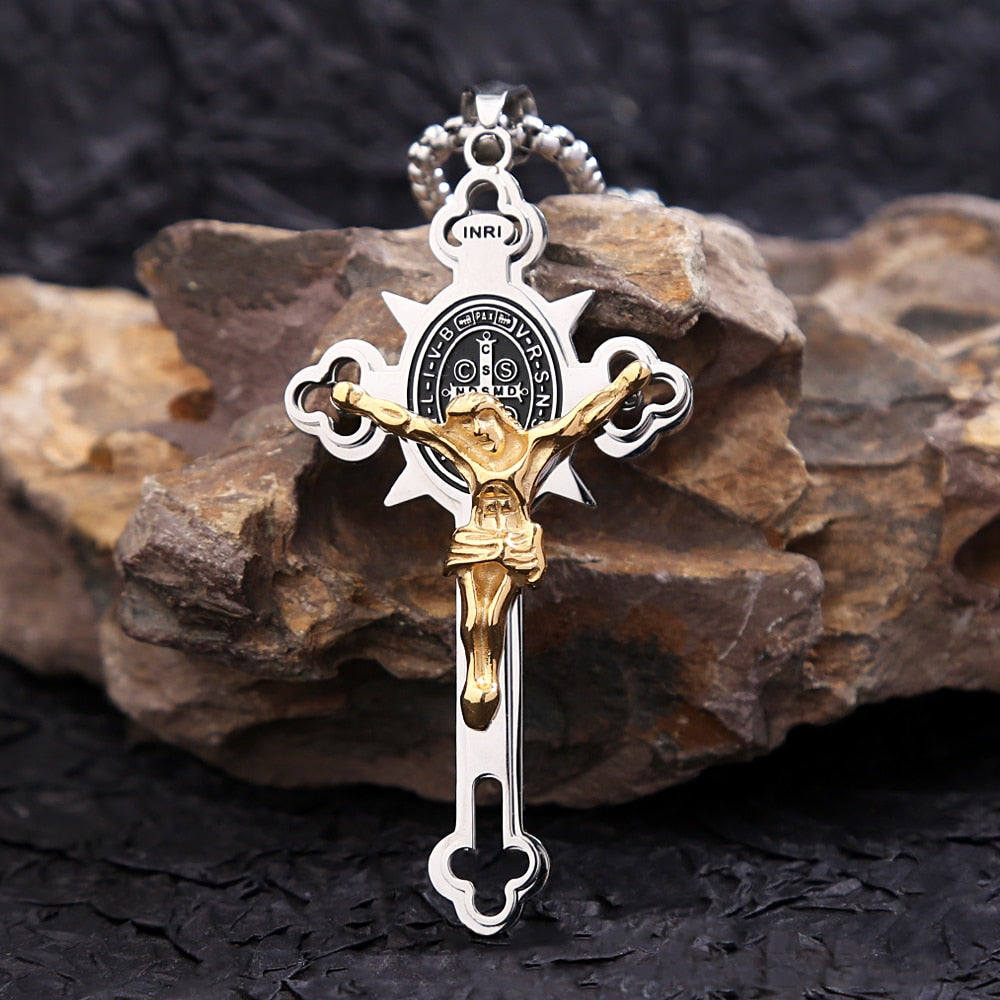 Punk Vintage Christian Jesus Cross Pendant Necklace For Men