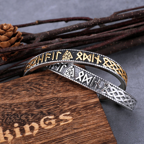 Pulsera de acero inoxidable con runas vijing y valknut para hombres y mujeres