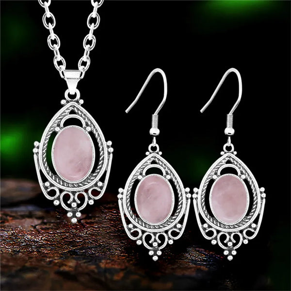 Conjunto de joyas vintage de jade y cuarzo de piedra natural para mujer