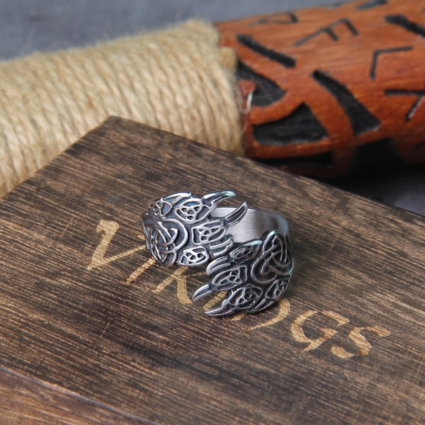Anillo de acero inoxidable para hombre con dije escandinavo de Odín y cierre de oso que nunca se decolora