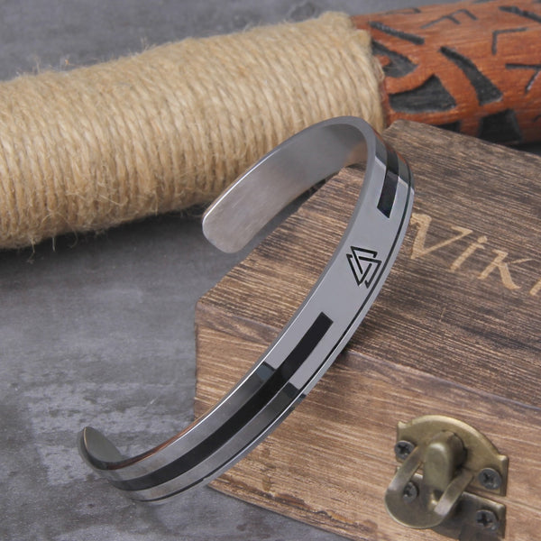 Brazalete nórdico Valknut de acero inoxidable para hombre, hecho a mano