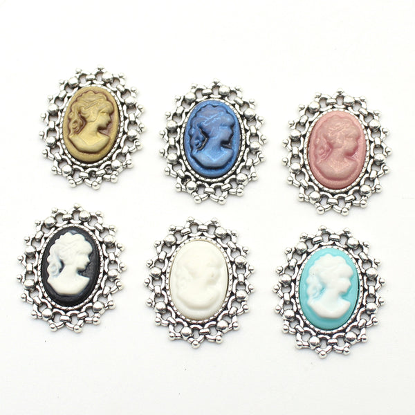 New 10Pcs/Lot 20*24mm Oval Alloy Retro Beauty Head Flat Buttons