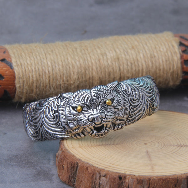 New Style Men's Classic Punk Domineering Tiger Carved Metal Open Bracelet