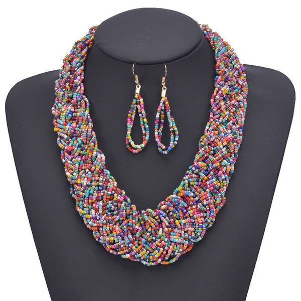 Conjunto de joyería con collar, pendientes y piercing estilo bohemio vintage de estilo indio y europeo