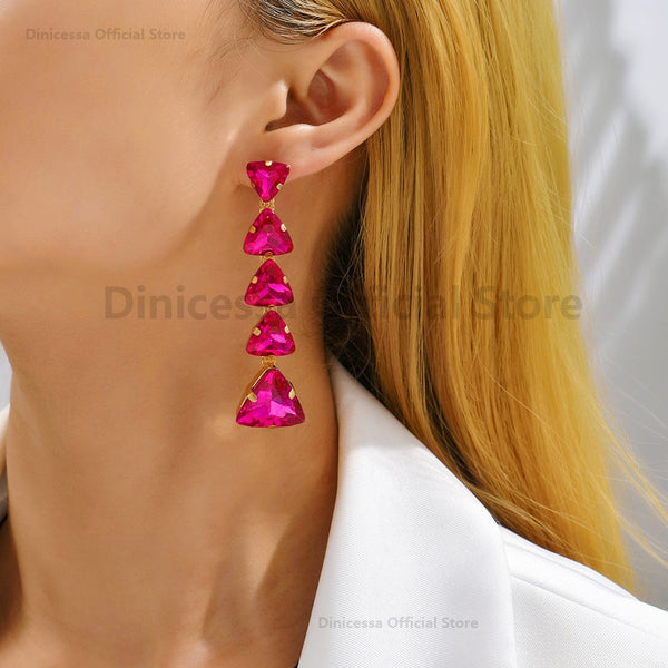 Pendientes largos con forma de corazón de cristal para mujer