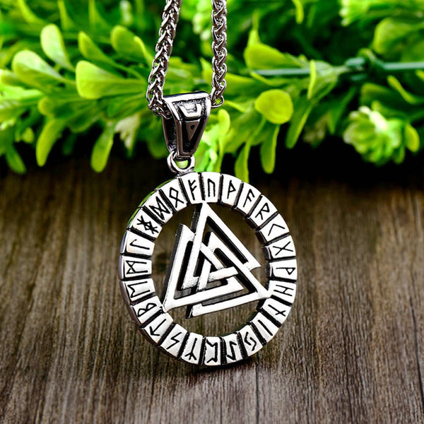 Collar con colgante vintage vikingo Valknut, estilo punk nórdico, de acero inoxidable, con runas vikingas de Odín.