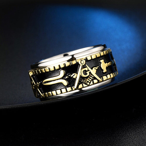 Anillo de sello masónico de acero inoxidable de moda para hombres y mujeres.