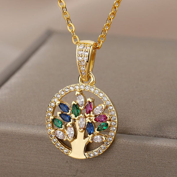 Stainless Steel Necklaces For Women Tree Of Life Round Pendant Necklace