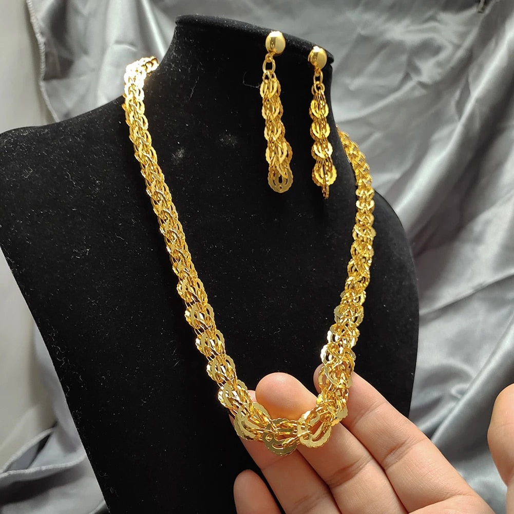 Luxury Afraic Gold Color Jewelry Set Pendant Necklace Earrings Jewelry Set For Women