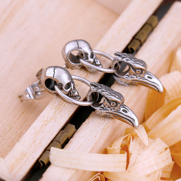 Vintage Eagle Head Skull Drop Earrings For Men