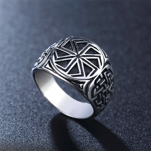 Anillo vikingo vintage de acero inoxidable para hombre, con nudo celta nórdico de Odín.